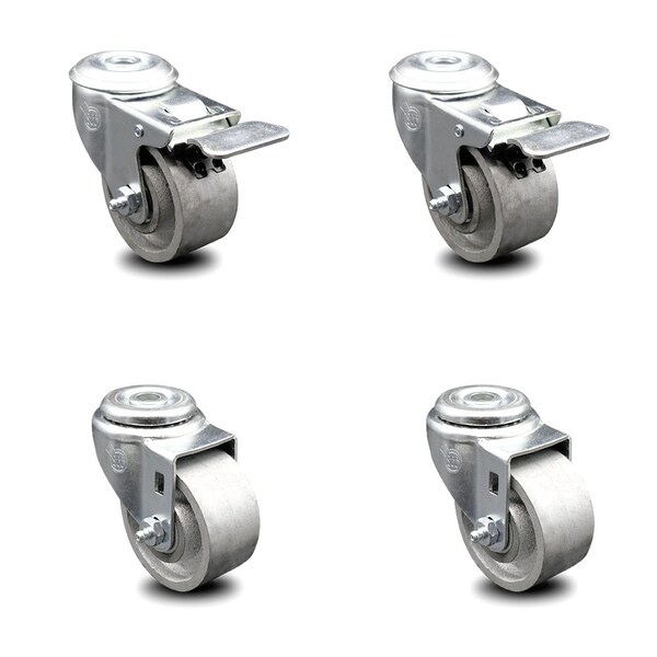 3 Inch Semi Steel Swivel Bolt Hole Caster Set with 2 Total Lock Brake SCC